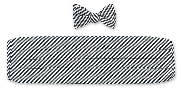 Black/ White Sherman Stripes Cummerbund Set - CB2542