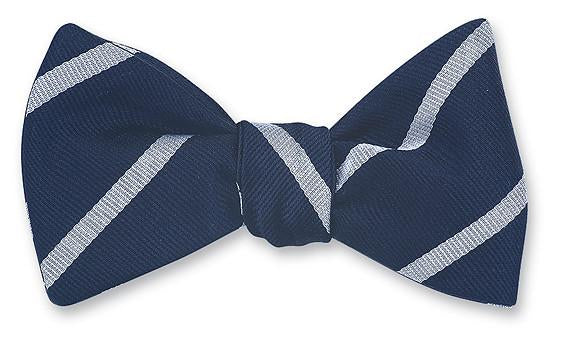 Navy/ Silver Buckingham Striped Bow Tie - B2797