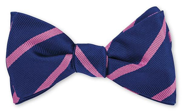 Navy/ Pink Buckingham Striped Bow Tie - B3061