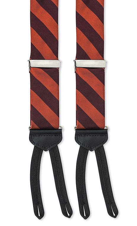 maroon orange striped silk suspenders